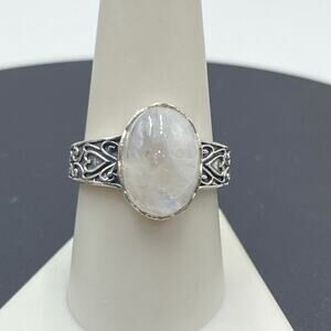 YS Signed India Sterling Silver Rainbow Moonstone Cabochon Ring Sz 9.5‎